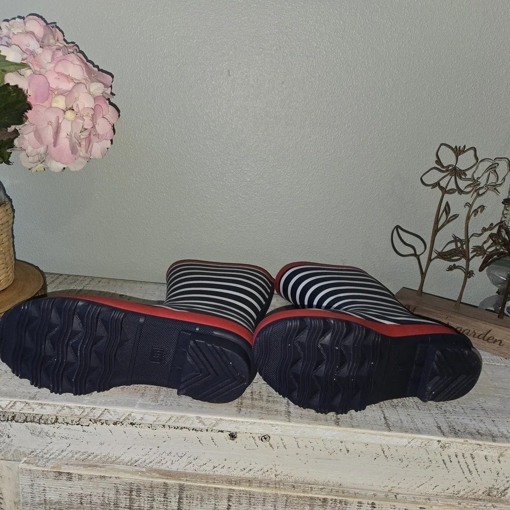 Mini Boden Striped Rain Boots with Red Accents Girlie Girlhood
